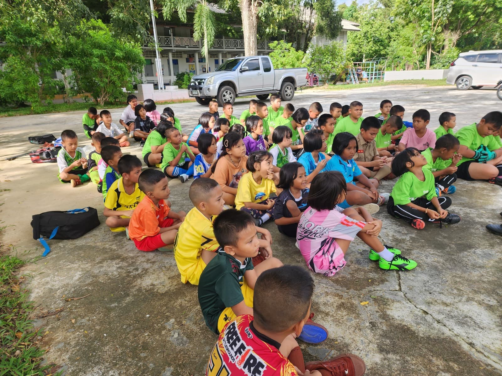Children gathered for a coaching session